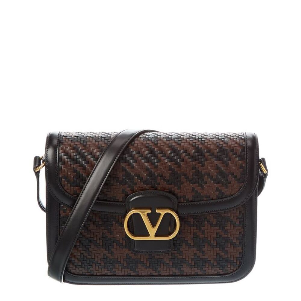 Valentino Vlogo Signature Woven Leather Shoulder Bag, Black